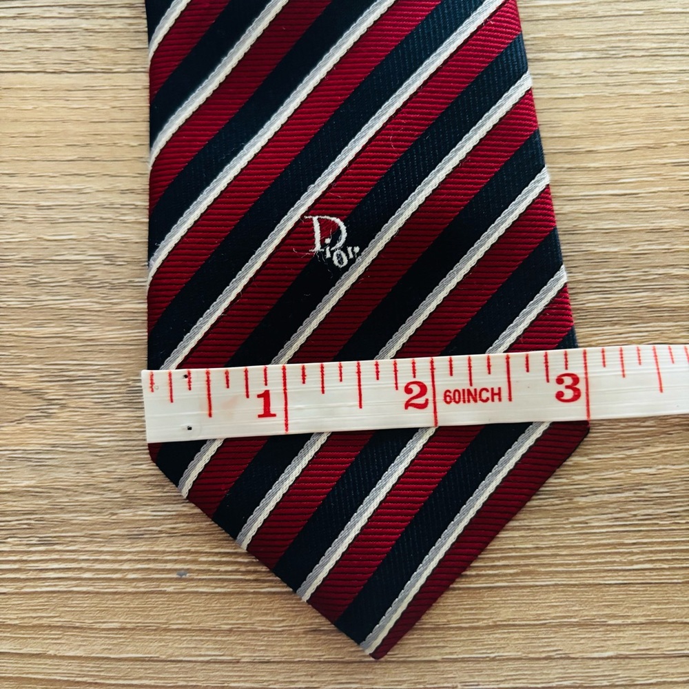 Christian Dior Vintage Red Navy Blue Striped Mens Designer Luxury Patriotic Tie‎ - Picture 7 of 7